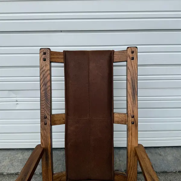 Rustic Style Oak Wood Rocking Chair w/ Brown Pleather Seat - Local Pickup Only