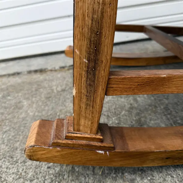 Rustic Style Oak Wood Rocking Chair w/ Brown Pleather Seat - Local Pickup Only