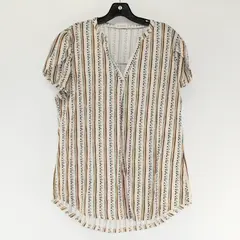 Bulotus Beige/Orange/Green Striped Short Sleeve Shirt Top Women's Size XL