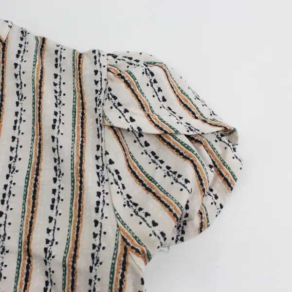 Bulotus Beige/Orange/Green Striped Short Sleeve Shirt Top Women's Size XL