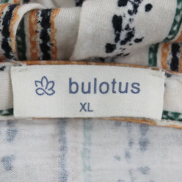 Bulotus Beige/Orange/Green Striped Short Sleeve Shirt Top Women's Size XL