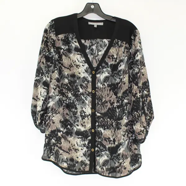 Daniel Rainn Black/Green Quarter Length Sleeve Button Up Top Womens Size PL