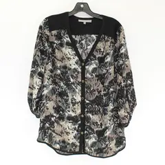 Daniel Rainn Black/Green Quarter Length Sleeve Button Up Top Womens Size PL