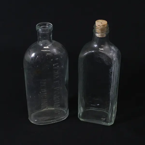2 Vintage clear Glass Pharmaceutical Bottles Lydia Pinkham And R.W. Pierce