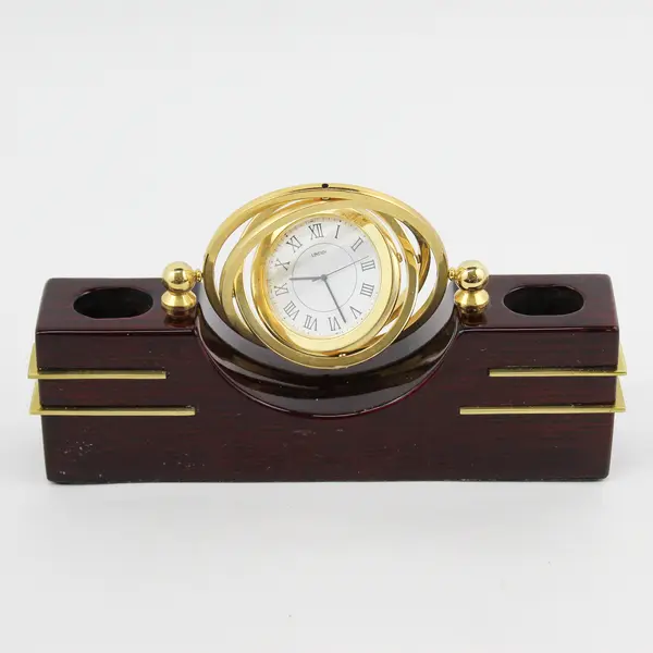 Linden Galaxy TGO-1349 Floating Dial Desk Clock Mahogany & Brass