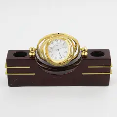 Linden Galaxy TGO-1349 Floating Dial Desk Clock Mahogany & Brass
