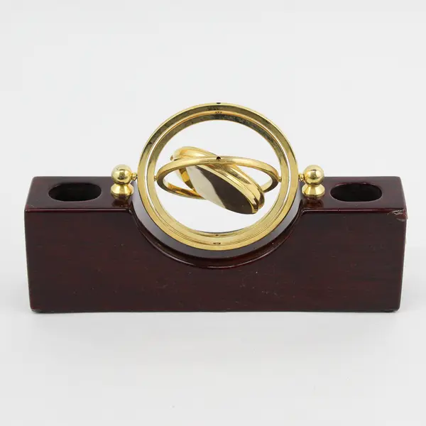 Linden Galaxy TGO-1349 Floating Dial Desk Clock Mahogany & Brass