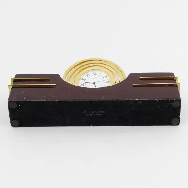 Linden Galaxy TGO-1349 Floating Dial Desk Clock Mahogany & Brass