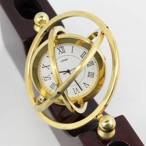 Linden Galaxy TGO-1349 Floating Dial Desk Clock Mahogany & Brass