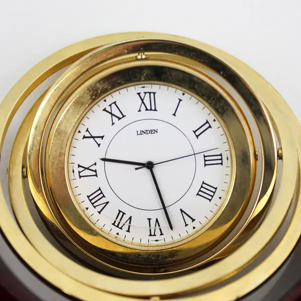 Linden Galaxy TGO-1349 Floating Dial Desk Clock Mahogany & Brass