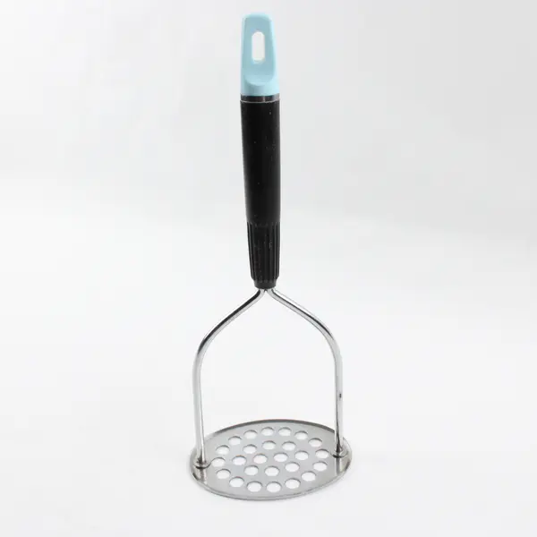 Vintage EKCO Stainless Top-Drawer Potato/Apple Masher USA Blue/Black Handle