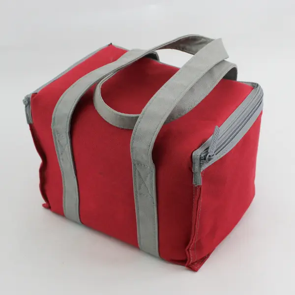 Thermos Canvas Soft Sided Insulated Lunch Bag Red With Gray Trim #7948