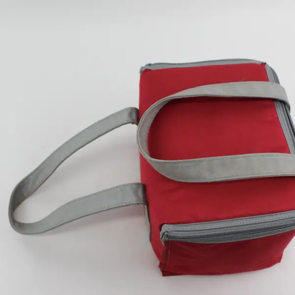 Thermos Canvas Soft Sided Insulated Lunch Bag Red With Gray Trim #7948