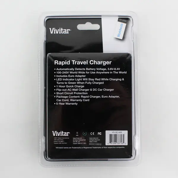 Vivitar Rapid Travel Charger QC-600, 100-240V, Worldwide + Euro Adapter, Sealed!