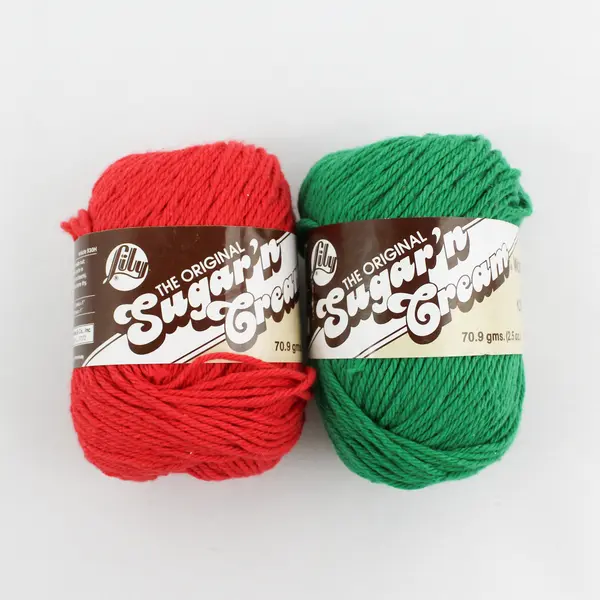 2 Skeins Lily Sugar 'n Cream Cotton Yarn Red & Emerald Green Worsted 4-Ply, New