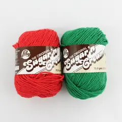 2 Skeins Lily Sugar 'n Cream Cotton Yarn Red & Emerald Green Worsted 4-Ply, New