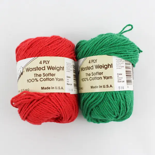 2 Skeins Lily Sugar 'n Cream Cotton Yarn Red & Emerald Green Worsted 4-Ply, New