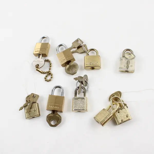 Lot of 9 Mini Gold-Tone Padlocks w/Keys Keyed Small Locks