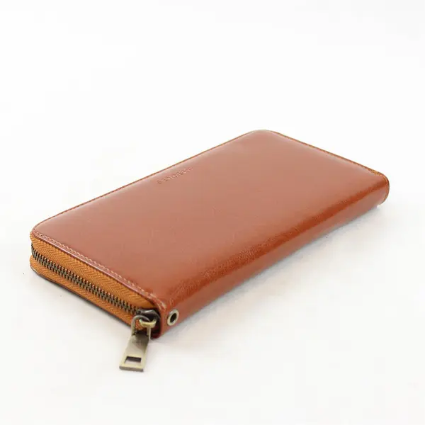 Sendefn Brown Leather Clutch 9" Women's Small Purse NWOT