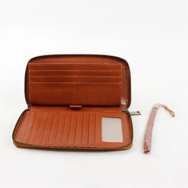 Sendefn Brown Leather Clutch 9" Women's Small Purse NWOT