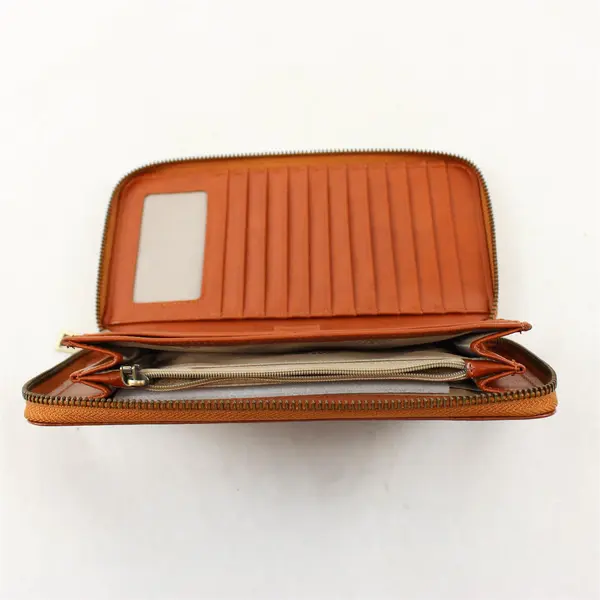 Sendefn Brown Leather Clutch 9" Women's Small Purse NWOT