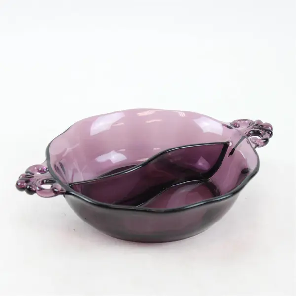 Amethyst Glass Divided Serving Bowl 8in Snack Dish Translucent