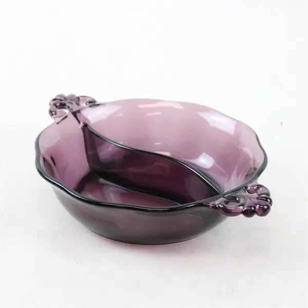 Amethyst Glass Divided Serving Bowl 8in Snack Dish Translucent