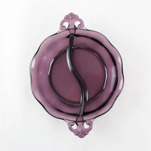 Amethyst Glass Divided Serving Bowl 8in Snack Dish Translucent