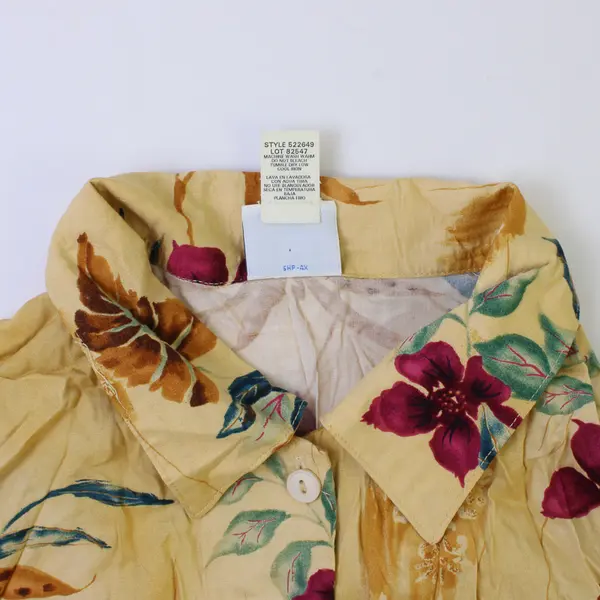 Ship'n Shore Yellow Floral Short Sleeve Aloha/Hawaiian Shirt Women's Size XL