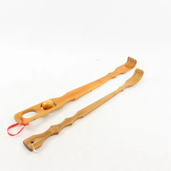 Lot of 2 Bamboo Backscratchers 19in Used - One Missing Roller