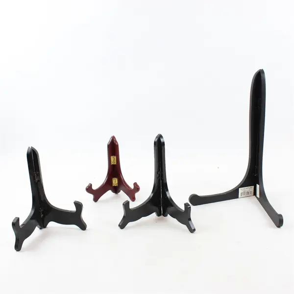 Lot of 4 Book Easels Display Stands, 3 Black 1 Red, Assorted Sizes