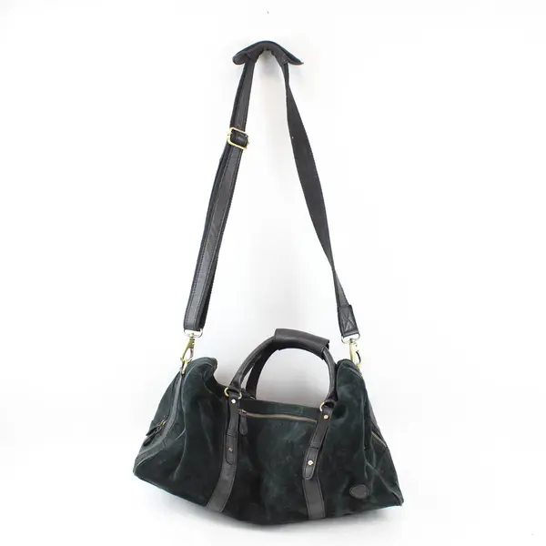 Aaron Leather Goods Black Suede Duffle Bag Compact Travel Carry-On