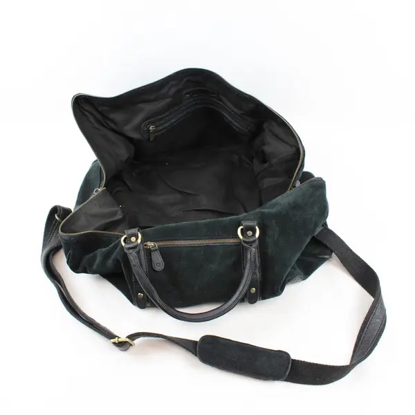 Aaron Leather Goods Black Suede Duffle Bag Compact Travel Carry-On