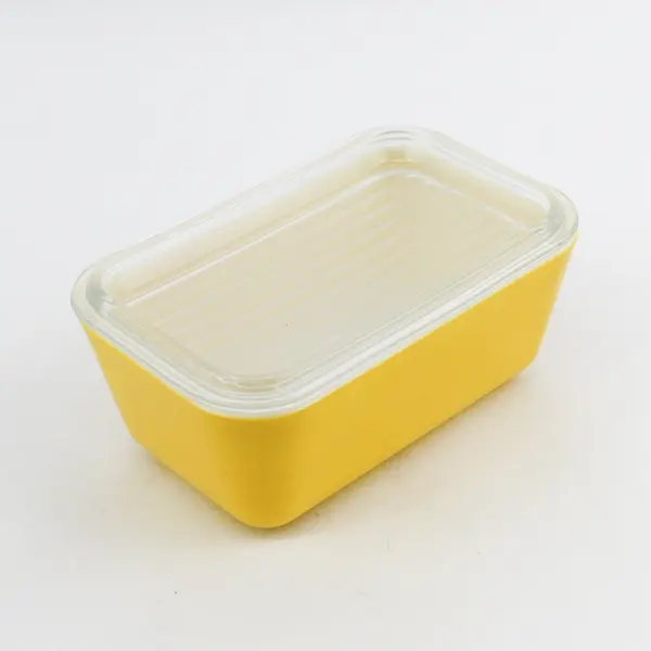 Pyrex Yellow 1 1/2 Pint  Mini Loaf Baking Pan With Ribbed Lid Ovenware  0502