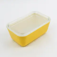 Pyrex Yellow 1 1/2 Pint  Mini Loaf Baking Pan With Ribbed Lid Ovenware  0502