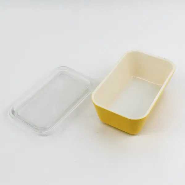 Pyrex Yellow 1 1/2 Pint  Mini Loaf Baking Pan With Ribbed Lid Ovenware  0502