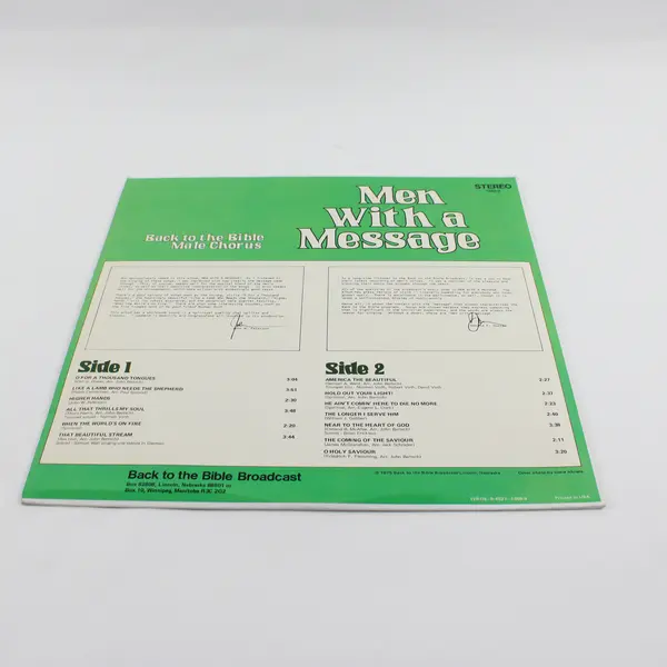 Men With A Message Back To The Bible Male Chorus 12" Vinyl Record