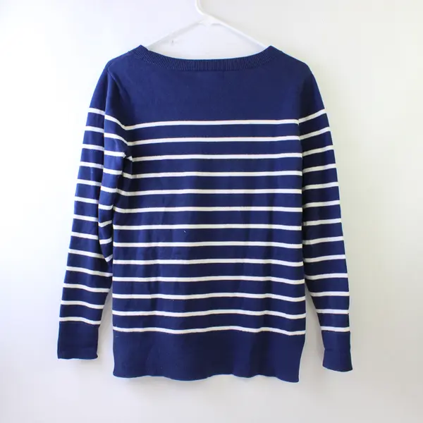 Liz Claiborne Blue/White Striped Long Sleeve Knit Sweater 100% Cotton Women's S