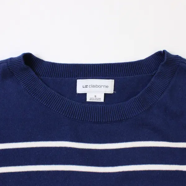 Liz Claiborne Blue/White Striped Long Sleeve Knit Sweater 100% Cotton Women's S