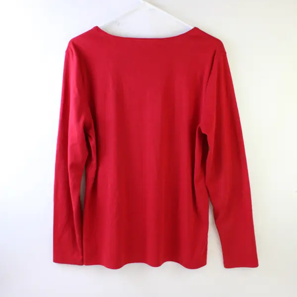 Karen Scott Red Strings Lights & Dogs Print Long Sleeve Top Women's Size L