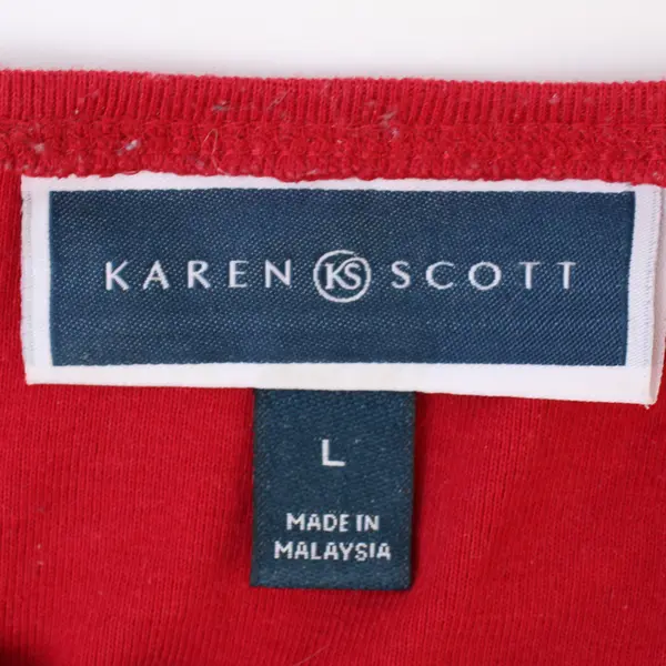 Karen Scott Red Strings Lights & Dogs Print Long Sleeve Top Women's Size L