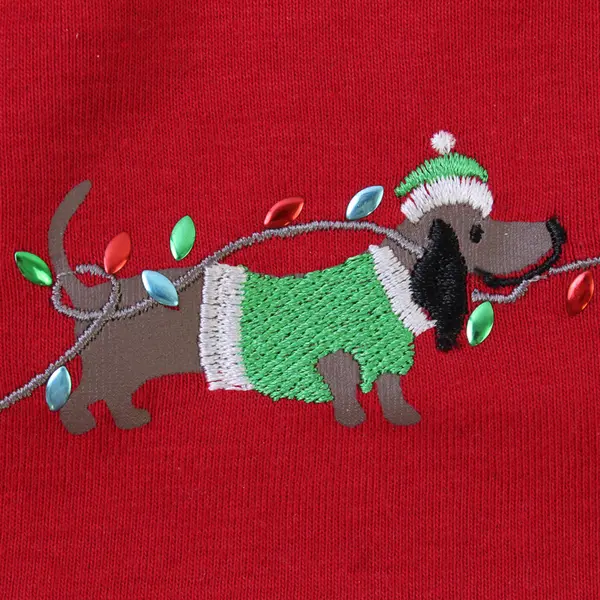 Karen Scott Red Strings Lights & Dogs Print Long Sleeve Top Women's Size L