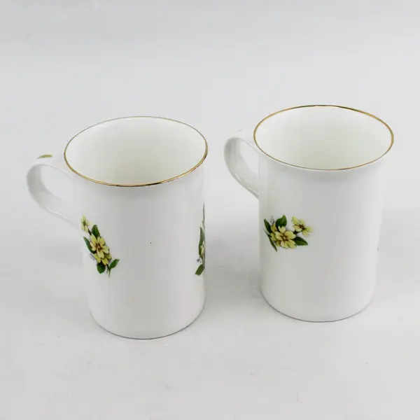2 VTG Crown Dorset Bone China Coffee Cups  February Yellow Violets England