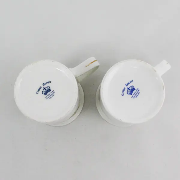 2 VTG Crown Dorset Bone China Coffee Cups  February Yellow Violets England