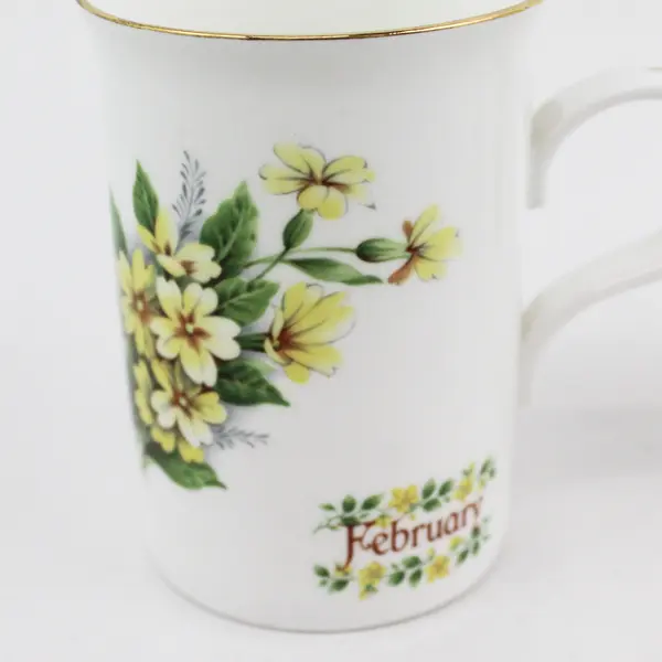 2 VTG Crown Dorset Bone China Coffee Cups  February Yellow Violets England