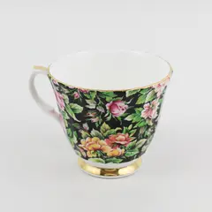 Vtg Royal Norcrest Staffordshire Tea Cup  Black Gold Trim  Roses England