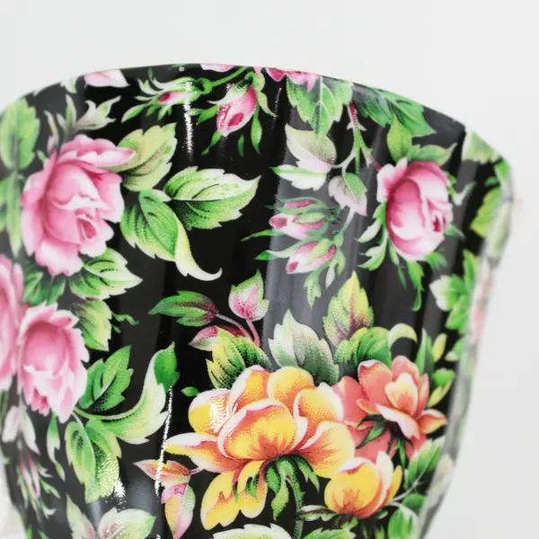 Vtg Royal Norcrest Staffordshire Tea Cup  Black Gold Trim  Roses England