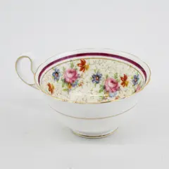 VTG Aynsley Bone China Tea Cup White with Flowers Inside Burgundy Band