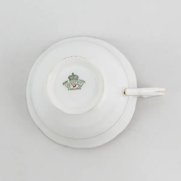 VTG Aynsley Bone China Tea Cup White with Flowers Inside Burgundy Band