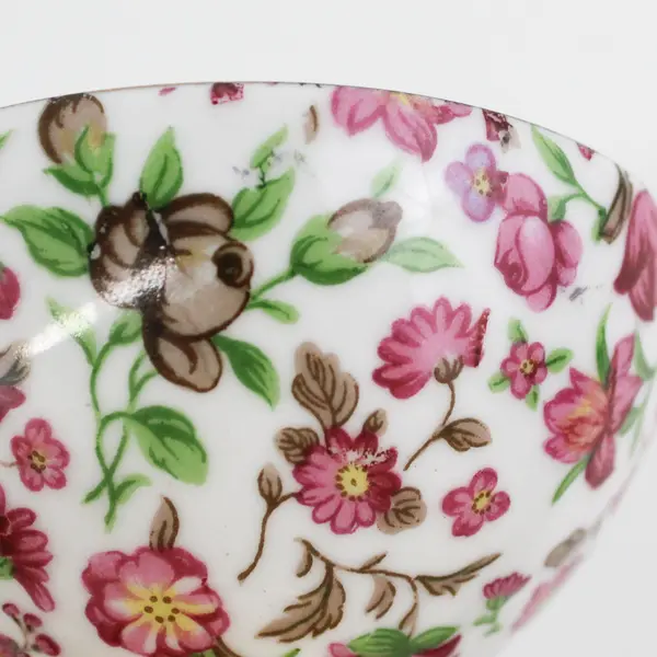 Vintage Ucagco Japan Chintz  Footed Tea White Gold Trim Pink Flowers